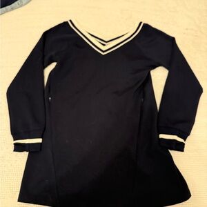 Navy Long Sleeve Dress with White Trim